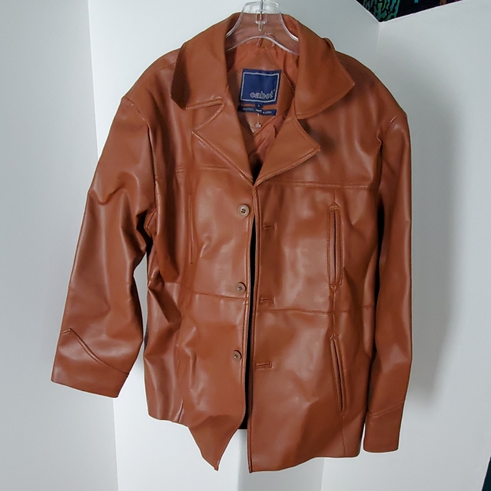 Vegan Leather Brown Winter Coat Size L